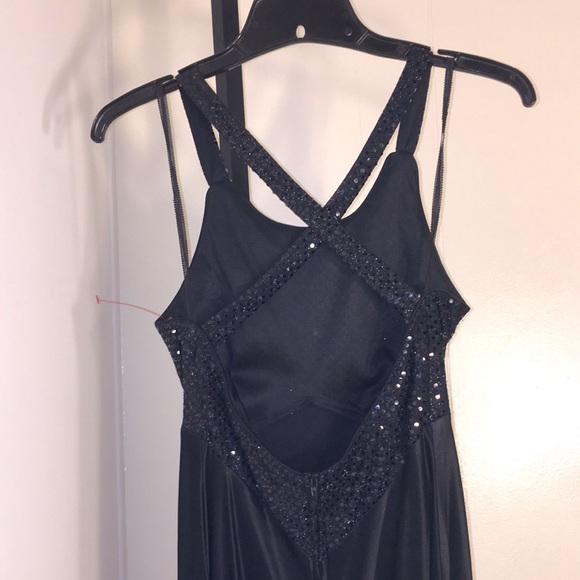 Vintage 80s glam slinky sexy black satin sequin disco sleek halter dress 5/6 - Picture 4 of 17